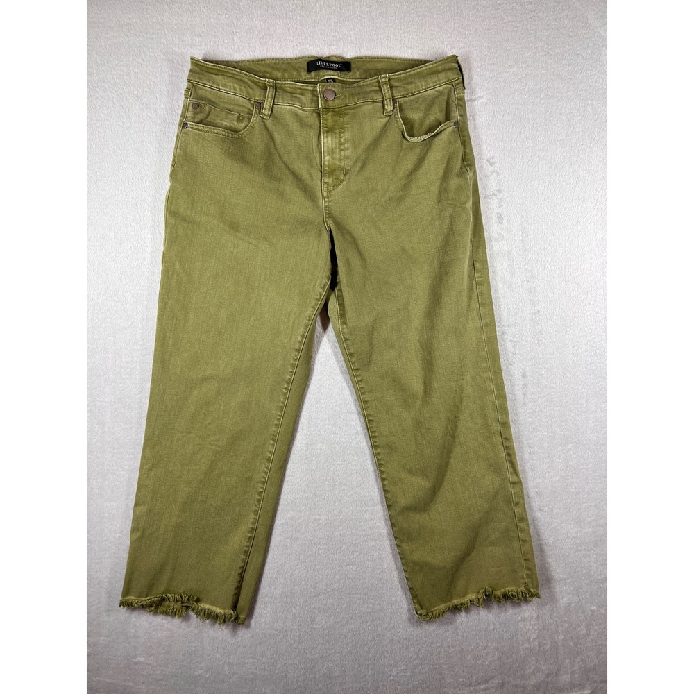 Liverpool Kennedy Crop Straight Leg Jeans Olive Green Raw Hem Petite 14/32